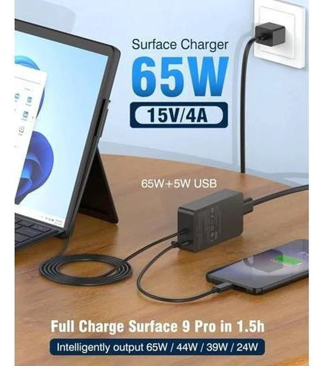 Alt view image 2 of 7 - Surface Pro Charger 65W, for Microsoft Surface Pro 9/8/7+/7/6/5/4/3/X, Windows Surface Laptop 5/4/3/2/1/Studio, Laptop Go 2/1, Surface Book 3/2/1, Surface Go 3/2/1, with 10ft Magnetic Cable