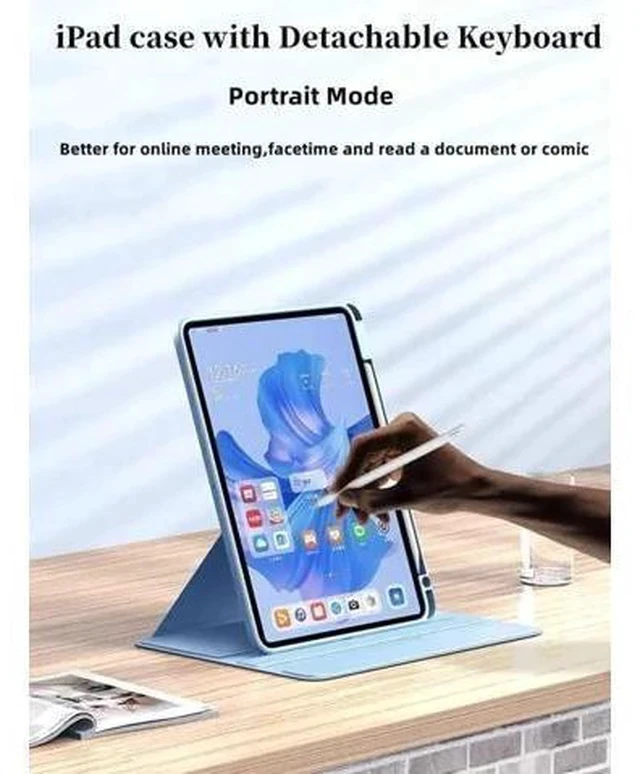 Alt view image 5 of 7 - Keyboard Case for iPad 10th Generation 2022, iPad 10 Case with Keyboard, Rotating Clear Back Cover with Pencil Holder and Detachable Round Keys Keyboard for 2022 Release A2696 A2757 A2777 (Teal)