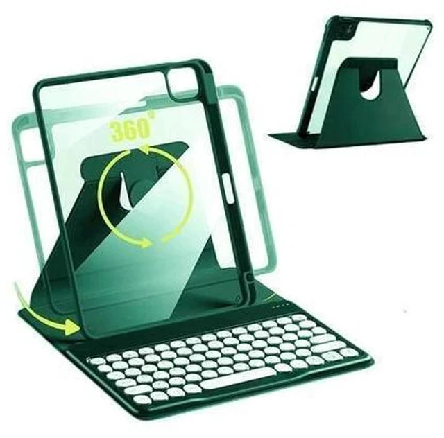 Alt view image 6 of 7 - Keyboard Case for iPad 10th Generation 2022, iPad 10 Case with Keyboard, Rotating Clear Back Cover with Pencil Holder and Detachable Round Keys Keyboard for 2022 Release A2696 A2757 A2777 (Teal)