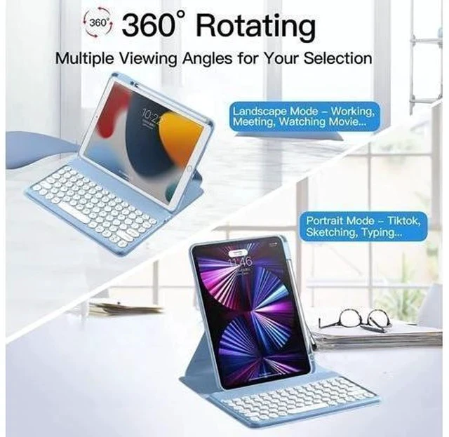 Alt view image 7 of 7 - Keyboard Case for iPad 10th Generation 2022, iPad 10 Case with Keyboard, Rotating Clear Back Cover with Pencil Holder and Detachable Round Keys Keyboard for 2022 Release A2696 A2757 A2777 (Teal)
