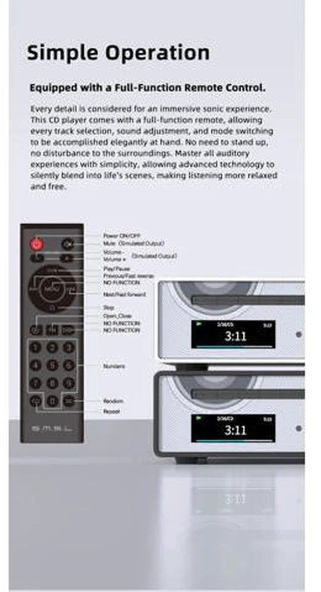 Alt view image 4 of 5 - PL100 PRO Multi-Function CD Player 2X CS43131 High-End DAC Chips Supports Lossless MQA Playback with Remote Control (Black)