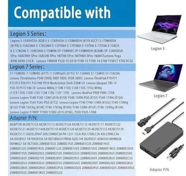 Alt view image 4 of 6 - New Legion 5 Charger,230W AC Adapter Compatible with Lenovo Legion 5 7 5P C7 S7 Y540 Y545 Y740 Y730 Y900 Y910 Y920 Y7000 Thinkpad P73 P53 P72 P52 P71 P51 P70 Laptop Power Adapter Supply