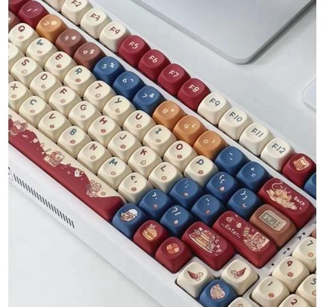 Alt view image 2 of 7 - Meow Kitchen - PBT Keycaps Set XOA Profile Cute Round Keycaps 131 Keys Custom Dye-Sublimation Keyboard Keycaps for 60% 65% 70% 75% 100% Cherry Gateron MX Switches Mechanical Keyboards (Keycaps Only)