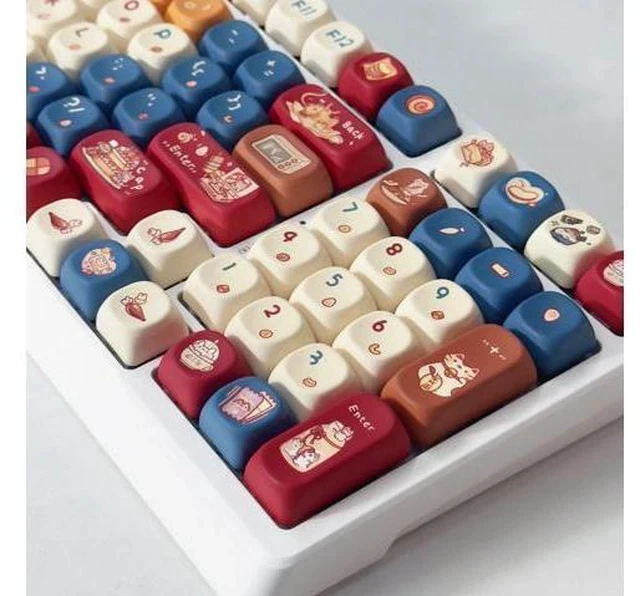 Alt view image 3 of 7 - Meow Kitchen - PBT Keycaps Set XOA Profile Cute Round Keycaps 131 Keys Custom Dye-Sublimation Keyboard Keycaps for 60% 65% 70% 75% 100% Cherry Gateron MX Switches Mechanical Keyboards (Keycaps Only)