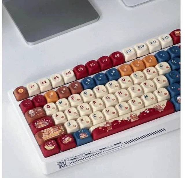 Alt view image 4 of 7 - Meow Kitchen - PBT Keycaps Set XOA Profile Cute Round Keycaps 131 Keys Custom Dye-Sublimation Keyboard Keycaps for 60% 65% 70% 75% 100% Cherry Gateron MX Switches Mechanical Keyboards (Keycaps Only)