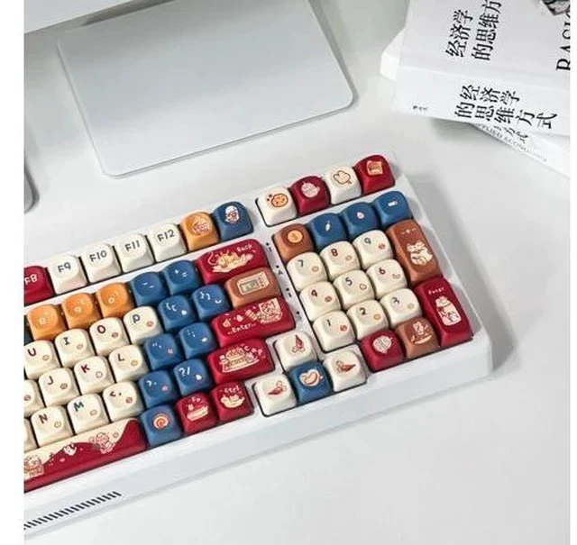 Alt view image 5 of 7 - Meow Kitchen - PBT Keycaps Set XOA Profile Cute Round Keycaps 131 Keys Custom Dye-Sublimation Keyboard Keycaps for 60% 65% 70% 75% 100% Cherry Gateron MX Switches Mechanical Keyboards (Keycaps Only)