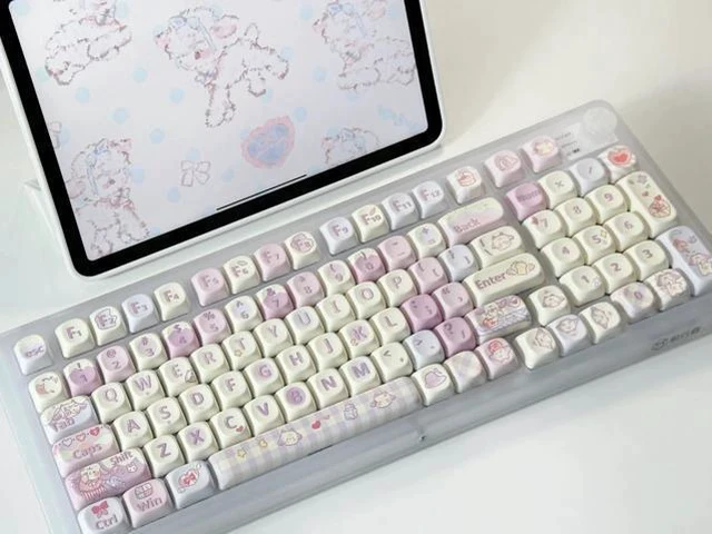 Alt view image 2 of 6 - Purple Love - PBT Keycaps Set XOA Profile Cute Round Keycaps 131 Keys Custom Dye-Sublimation Keyboard Keycaps for 60% 65% 70% 75% 100% Cherry Gateron MX Switches Mechanical Keyboards (Keycaps Only)