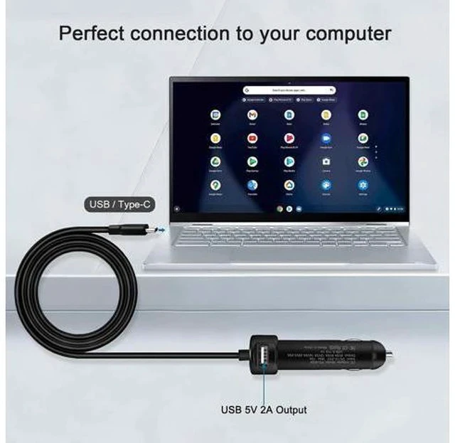 Alt view image 6 of 7 - 12-24V DC 65W USB C Car Charger for Latitude 13 14 15 5430 7210 Precision 3570 XPS 13 Plus Laptop Power Supply HP 65W Car Charger