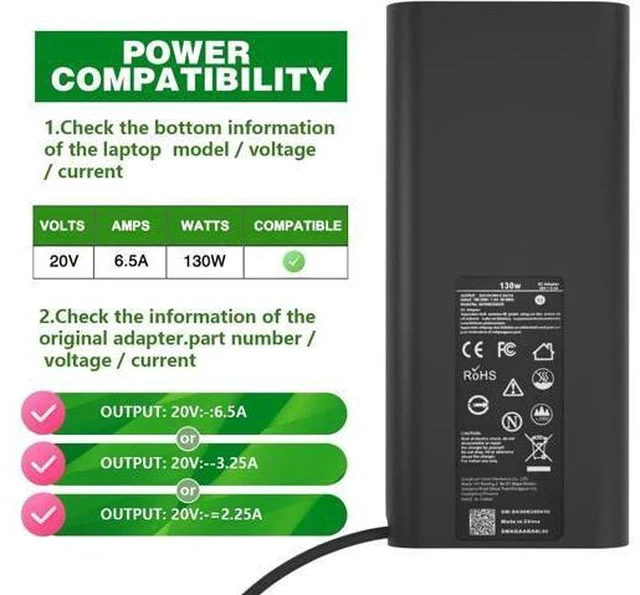 Alt view image 2 of 7 - 130W USB C Laptop Charger for XPS 15 17 9575 9500 9510 9520 9530 9700 9710 9720 9730 Precision 5470 5480 5550 5560 5530 5570 5750 5760 5770 3550 3560 3570 3571 2in1 Latitude AC Adapter Power Cord