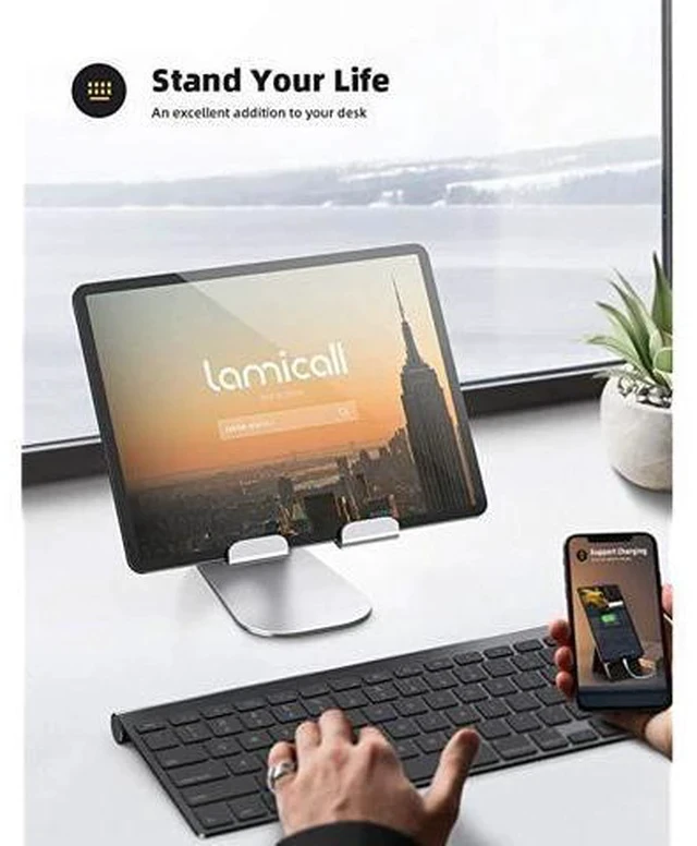 Alt view image 3 of 7 - Tablet Stand Adjustable Tablet Stand Desktop Stand Holder Dock Compatible with Tablet Such as iPad Pro 97 105 129 Air Mini 4 3 2 Kindle Nexus Tab EReader 413 Silver