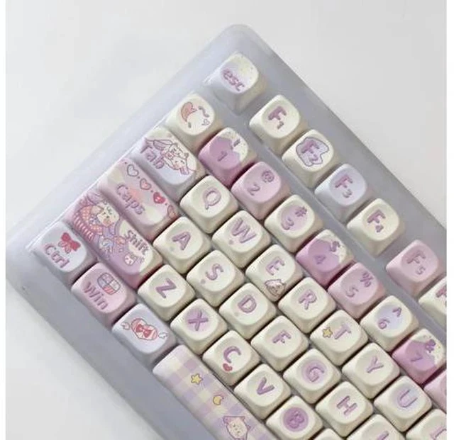 Alt view image 5 of 6 - Purple Love - PBT Keycaps Set XOA Profile Cute Round Keycaps 131 Keys Custom Dye-Sublimation Keyboard Keycaps for 60% 65% 70% 75% 100% Cherry Gateron MX Switches Mechanical Keyboards (Keycaps Only)