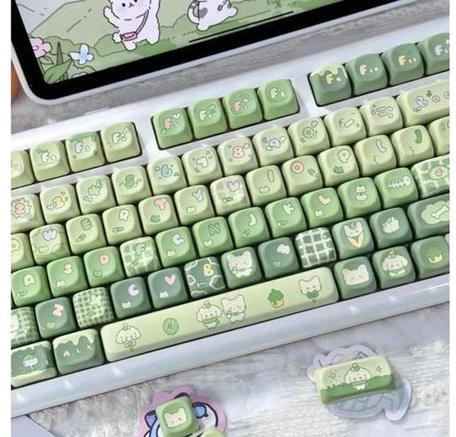 Alt view image 3 of 7 - Matcha Rabbit - PBT Keycaps Set XOA Profile Cute Round Keycaps 131 Keys Custom Dye-Sublimation Keyboard Keycaps for 60% 65% 70% 75% 100% Cherry Gateron MX Switches Mechanical Keyboards (Keycaps Only)