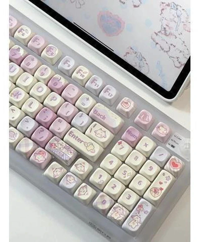 Alt view image 4 of 6 - Purple Love - PBT Keycaps Set XOA Profile Cute Round Keycaps 131 Keys Custom Dye-Sublimation Keyboard Keycaps for 60% 65% 70% 75% 100% Cherry Gateron MX Switches Mechanical Keyboards (Keycaps Only)