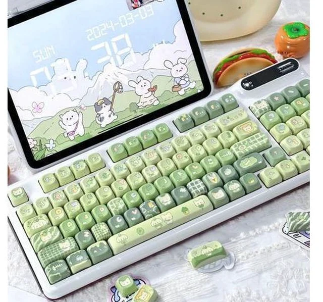 Alt view image 2 of 7 - Matcha Rabbit - PBT Keycaps Set XOA Profile Cute Round Keycaps 131 Keys Custom Dye-Sublimation Keyboard Keycaps for 60% 65% 70% 75% 100% Cherry Gateron MX Switches Mechanical Keyboards (Keycaps Only)