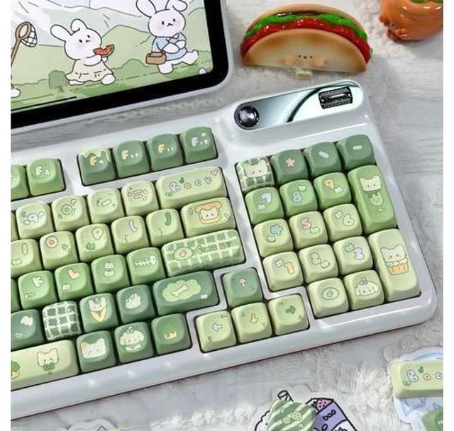 Alt view image 5 of 7 - Matcha Rabbit - PBT Keycaps Set XOA Profile Cute Round Keycaps 131 Keys Custom Dye-Sublimation Keyboard Keycaps for 60% 65% 70% 75% 100% Cherry Gateron MX Switches Mechanical Keyboards (Keycaps Only)