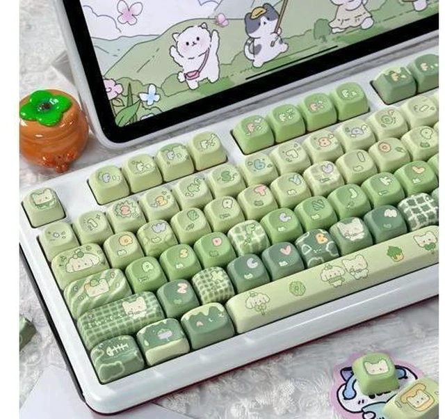 Alt view image 4 of 7 - Matcha Rabbit - PBT Keycaps Set XOA Profile Cute Round Keycaps 131 Keys Custom Dye-Sublimation Keyboard Keycaps for 60% 65% 70% 75% 100% Cherry Gateron MX Switches Mechanical Keyboards (Keycaps Only)