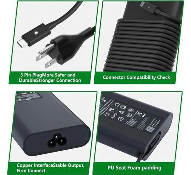 Alt view image 5 of 7 - 130W USB C Laptop Charger for XPS 15 17 9575 9500 9510 9520 9530 9700 9710 9720 9730 Precision 5470 5480 5550 5560 5530 5570 5750 5760 5770 3550 3560 3570 3571 2in1 Latitude AC Adapter Power Cord
