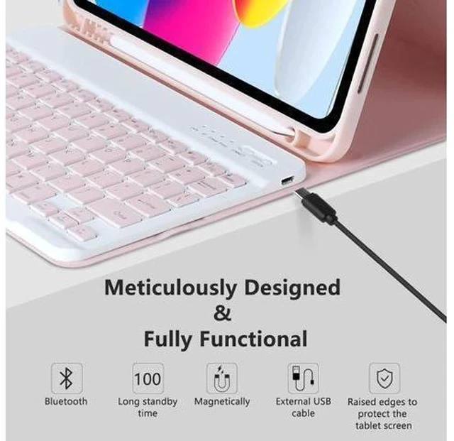 Alt view image 7 of 7 - MMK iPad 10th Generation Case with Keyboard 10.9" 2022, iPad Keyboard10th Generation Case for (A2757/A2777/A2696), iPad Case with Detachable Bluetooth Keyboard & Pencil Holder (Pink)