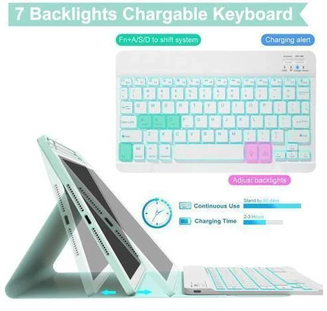 Alt view image 4 of 7 - Keyboard case for iPad 5th/6th Generation 2017/2018, 9.7 Inch iPad Air 2 Case with Keyboard, Removable Wireless Backlit Keyboard Detachable, Folio Smart Cover, Tablet Case with Pencil Holder