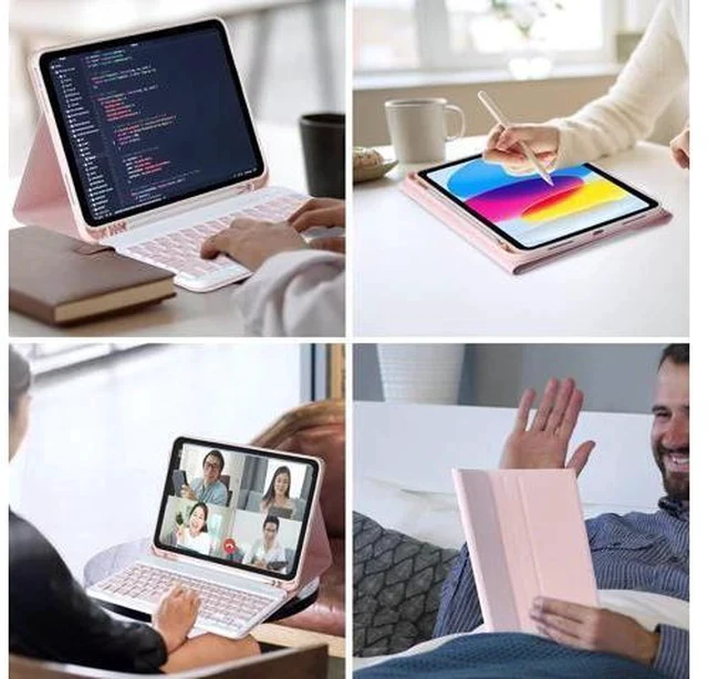 Alt view image 6 of 7 - MMK iPad 10th Generation Case with Keyboard 10.9" 2022, iPad Keyboard10th Generation Case for (A2757/A2777/A2696), iPad Case with Detachable Bluetooth Keyboard & Pencil Holder (Pink)