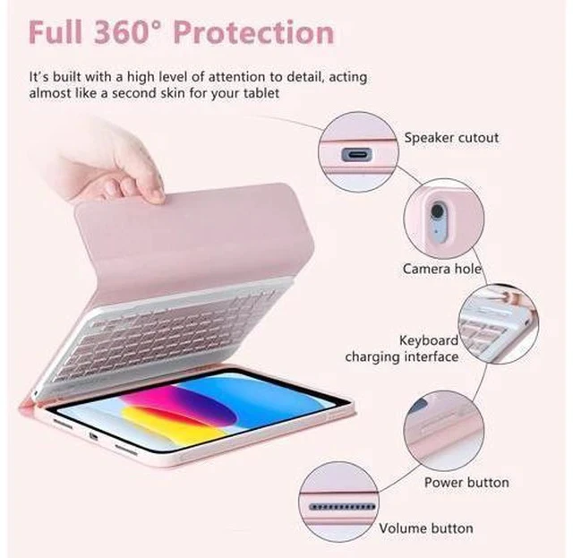 Alt view image 5 of 7 - MMK iPad 10th Generation Case with Keyboard 10.9" 2022, iPad Keyboard10th Generation Case for (A2757/A2777/A2696), iPad Case with Detachable Bluetooth Keyboard & Pencil Holder (Pink)