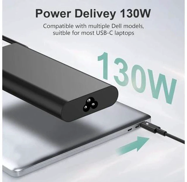 Alt view image 2 of 7 - Replacement for 130W Laptop Charger USB C Type C Slim AC Power Adapter for Xps 17 Precision 5550 5530 2in1 XPS 15 2in1 9575DA130PM170 HA130PM170 0K00F5 K00F5 0M0H25 M0H25 T4V18