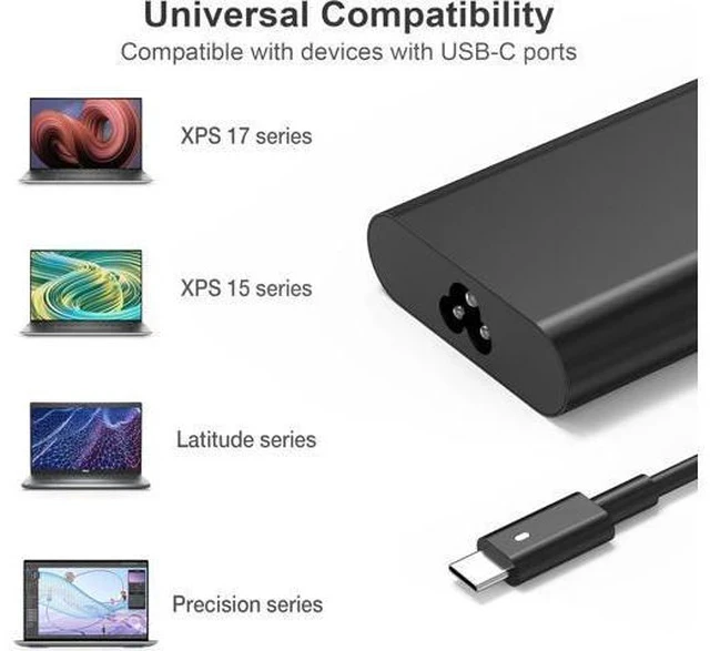Alt view image 5 of 7 - Replacement for 130W Laptop Charger USB C Type C Slim AC Power Adapter for Xps 17 Precision 5550 5530 2in1 XPS 15 2in1 9575DA130PM170 HA130PM170 0K00F5 K00F5 0M0H25 M0H25 T4V18