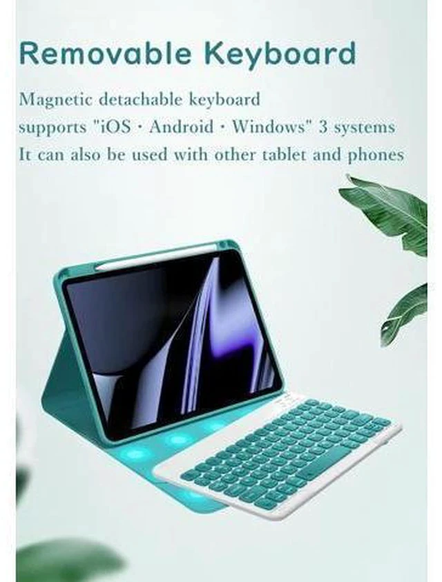 Alt view image 4 of 7 - kaitesi Keyboard Case for 2018 iPad 9.7 inch iPad 6th Gen, 2017 iPad 5th Gen iPad Air 2 9.7in Case with Keyboard Top Pencil Holder Concave Keys Detachable Keyboard Cover,Mint Green