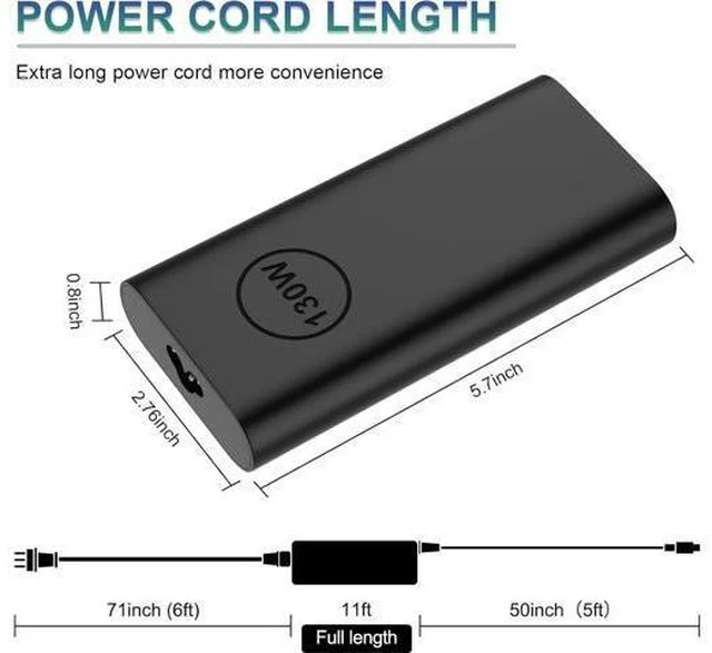 Alt view image 5 of 7 - Replacement for 130W Laptop Charger USB C Slim Adapter - XPS 17 15 7590 9700 9500 9510 Precision 5560 3560 5540 5570 5550 3561 3550 5510 5520 Latitude 7410 7310 7210 Type C Computer AC Power Cord