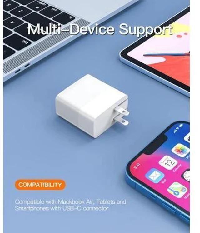 Alt view image 5 of 7 - 30W Charger Fit for MacBook Air Laptop iPad Air 4th Generation Tablet with USB C to C Charging Cable