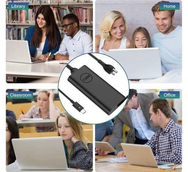Alt view image 6 of 7 - Replacement for 130W Laptop Charger USB C Slim Adapter - XPS 17 15 7590 9700 9500 9510 Precision 5560 3560 5540 5570 5550 3561 3550 5510 5520 Latitude 7410 7310 7210 Type C Computer AC Power Cord