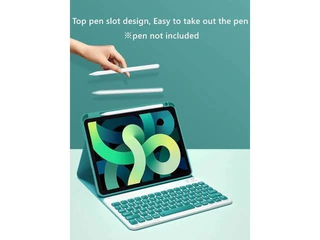 Alt view image 7 of 7 - kaitesi Keyboard Case for 2018 iPad 9.7 inch iPad 6th Gen, 2017 iPad 5th Gen iPad Air 2 9.7in Case with Keyboard Top Pencil Holder Concave Keys Detachable Keyboard Cover,Mint Green