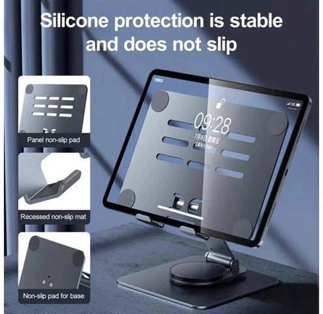 Alt view image 3 of 7 - Physowell Tablet Holder,iPad Stand, 360 Rotating Base,Foldable Adjustable Tablet Stand,Tablet Stand for Desk,Compatible with iPad Pro Air Mini 4 to 12.9-inchTablet Grey