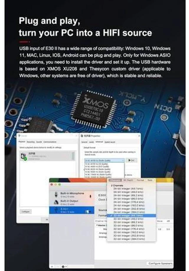 Alt view image 7 of 7 - E30 II Decoder 2*AK4493S DAC Hi-Res Audio XMOS XU208 Touch Operation E30II Preamp DAC (Silver)