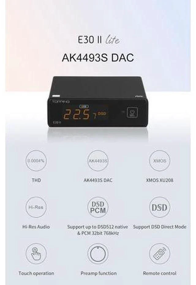 Main image of E30II Lite AK4493S DAC Hi-Res Audio XMOS AU208 Touch Operation Preamp Decoder (Black)