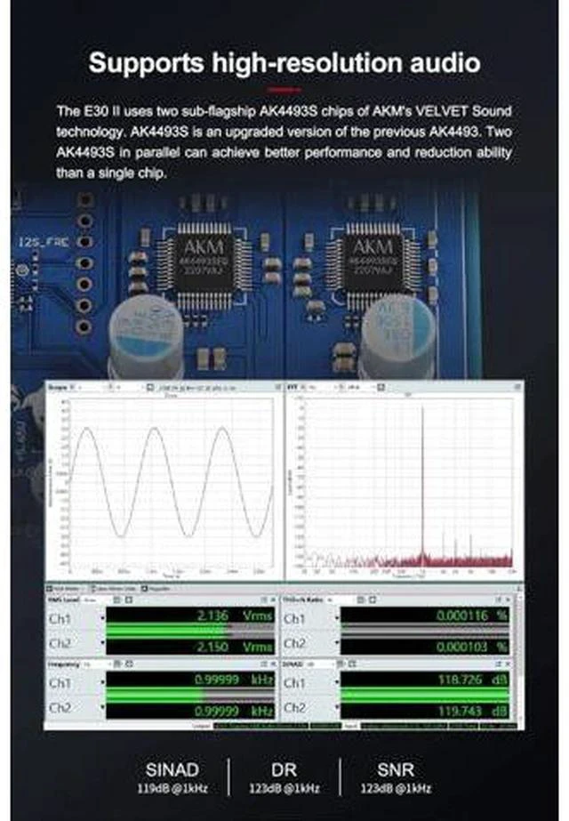 Alt view image 6 of 7 - E30 II Decoder 2*AK4493S DAC Hi-Res Audio XMOS XU208 Touch Operation E30II Preamp DAC (Silver)