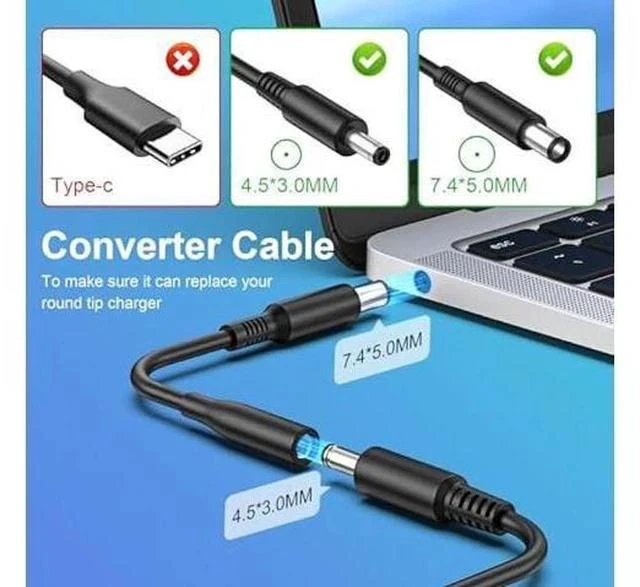 Alt view image 4 of 7 - 65W AC Adapter Compatible with Dell Inspiron 13/14/15/16 Latitude 5490/5420 and More Series Adapter Power Supply Cord