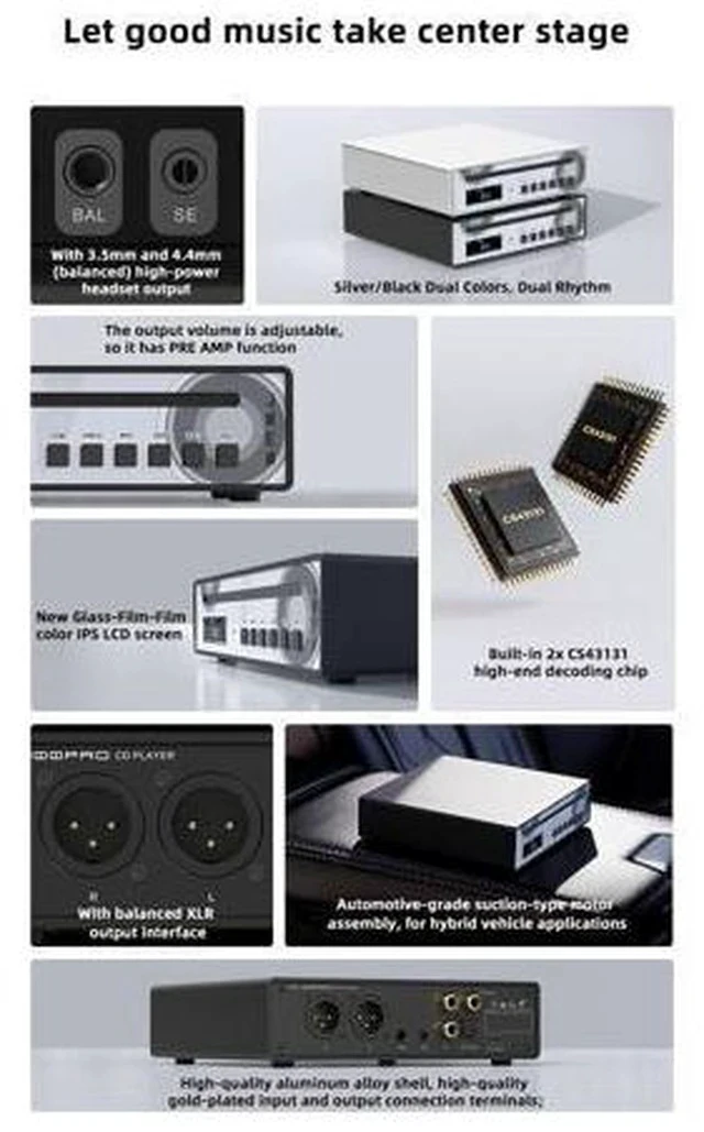 Alt view image 3 of 5 - PL100 PRO Multi-Function CD Player 2X CS43131 High-End DAC Chips Supports Lossless MQA Playback with Remote Control (Silver)