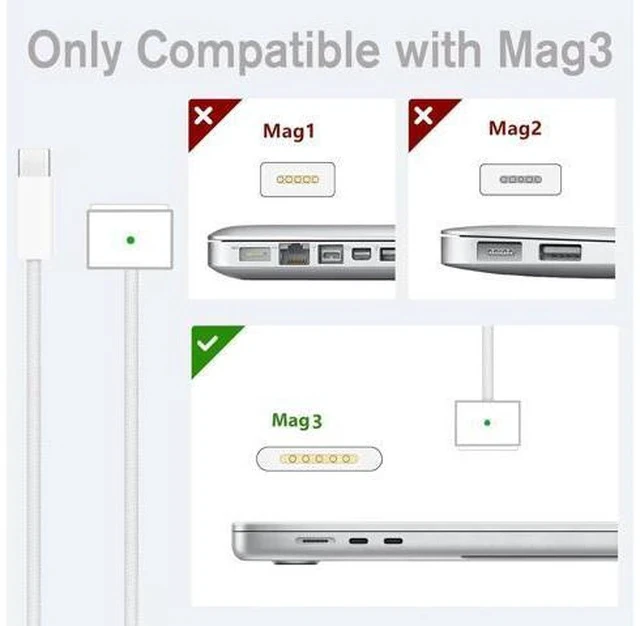 Alt view image 2 of 7 - 70W USB-C to Mag 3 Charger for Mac Book Pro Air 16 15 14 13 Inch M4 M3 M2 M1 from 2025 2024 2023 2022 2021 as Original Quality with 6.6ft USBC to 3 Cable Compatible with All USB C Power Adapter