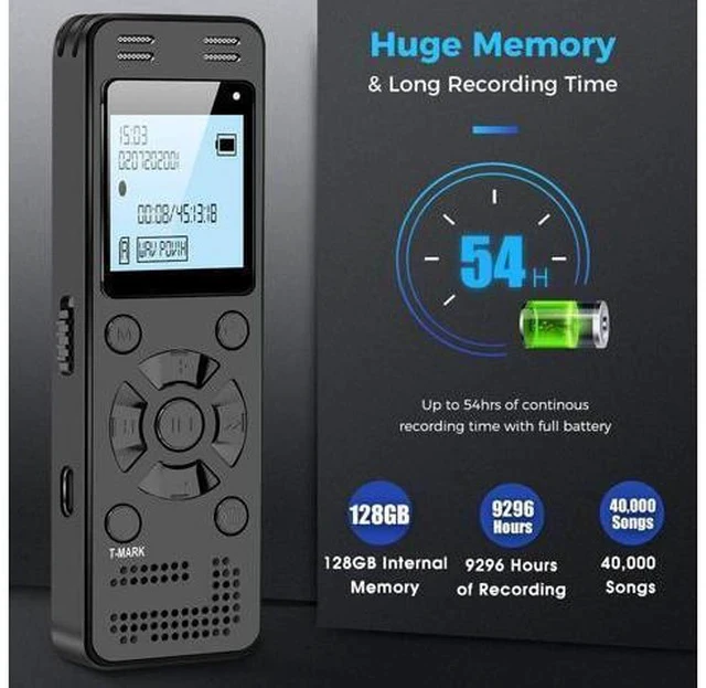 Alt view image 3 of 7 - 128GB Digital Voice Recorder for Lectures Meetings - EVIDA 9296 Hours Voice Activated Recording Device Audio Recorder with Playback,Password
