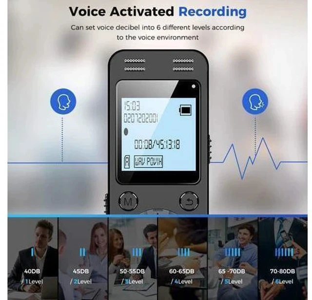 Alt view image 4 of 7 - 128GB Digital Voice Recorder for Lectures Meetings - EVIDA 9296 Hours Voice Activated Recording Device Audio Recorder with Playback,Password