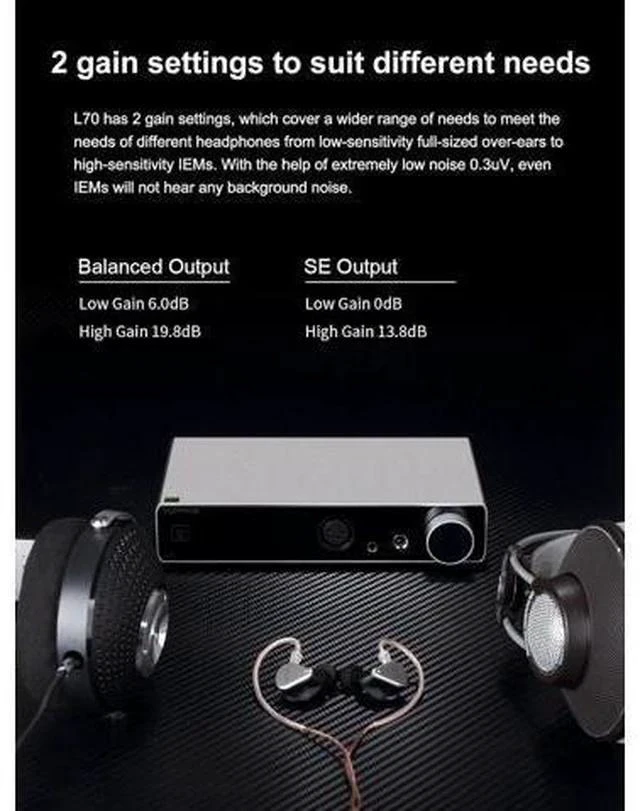 Alt view image 4 of 4 - L70 Full Balanced NFCA Headphone Amplifier 4Pin XLR/4.4 Balanced/6.35mm SE Output Amp with Remote Control (Black)