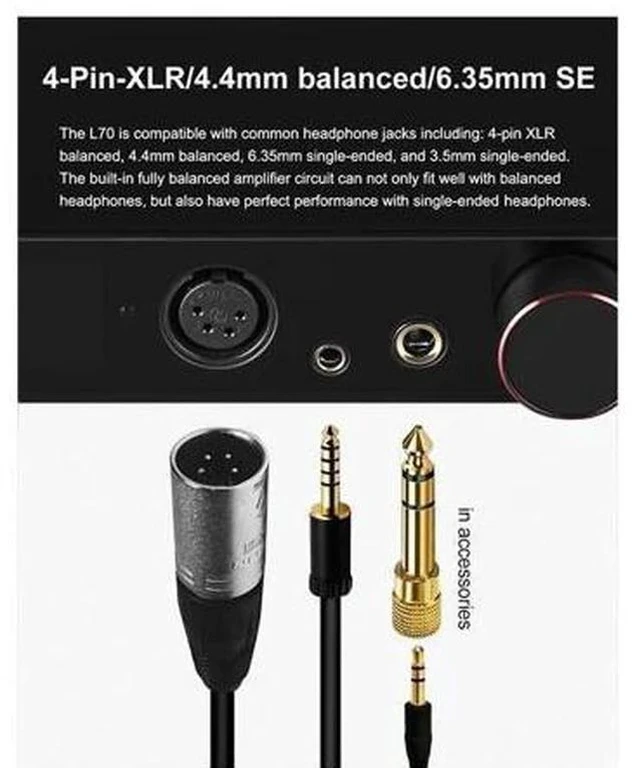 Alt view image 2 of 4 - L70 Full Balanced NFCA Headphone Amplifier 4Pin XLR/4.4 Balanced/6.35mm SE Output Amp with Remote Control (Black)