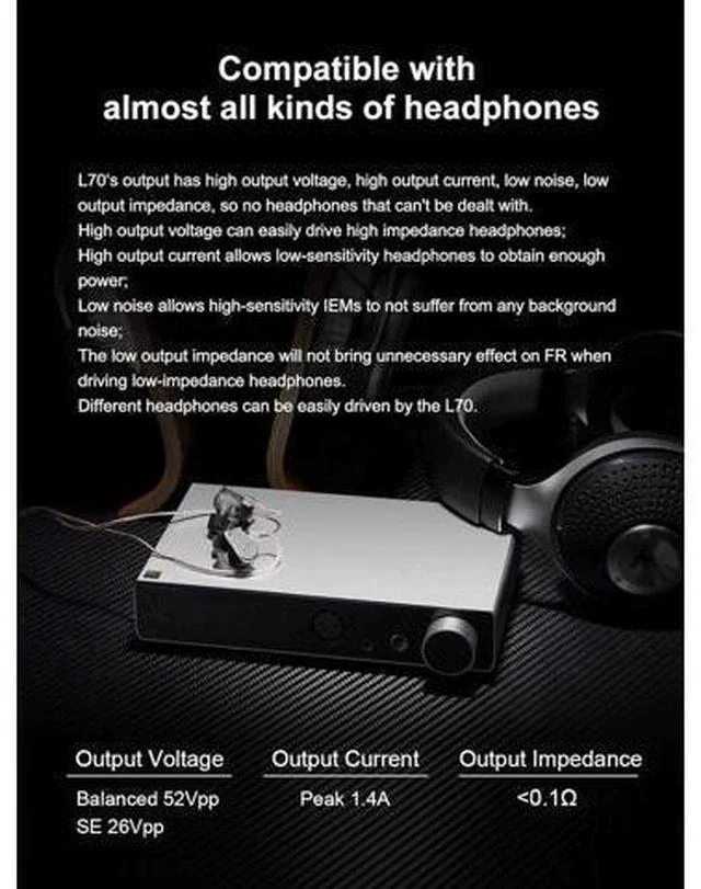 Alt view image 3 of 4 - L70 Full Balanced NFCA Headphone Amplifier 4Pin XLR/4.4 Balanced/6.35mm SE Output Amp with Remote Control (Black)