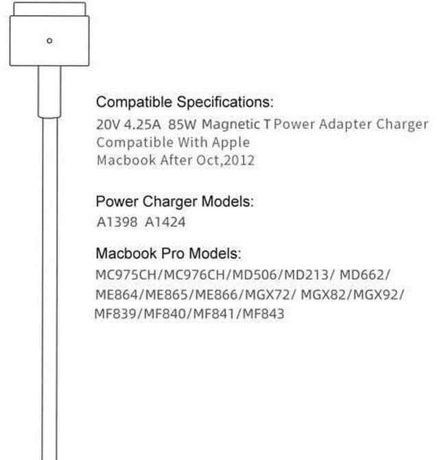 Alt view image 7 of 7 - Mac Book Pro Charger AC 85w Magnetic T-Tip Power Adapter Charger Compatible with MacBook Pro 17/15/13 Inch (Retina 2012-2015)