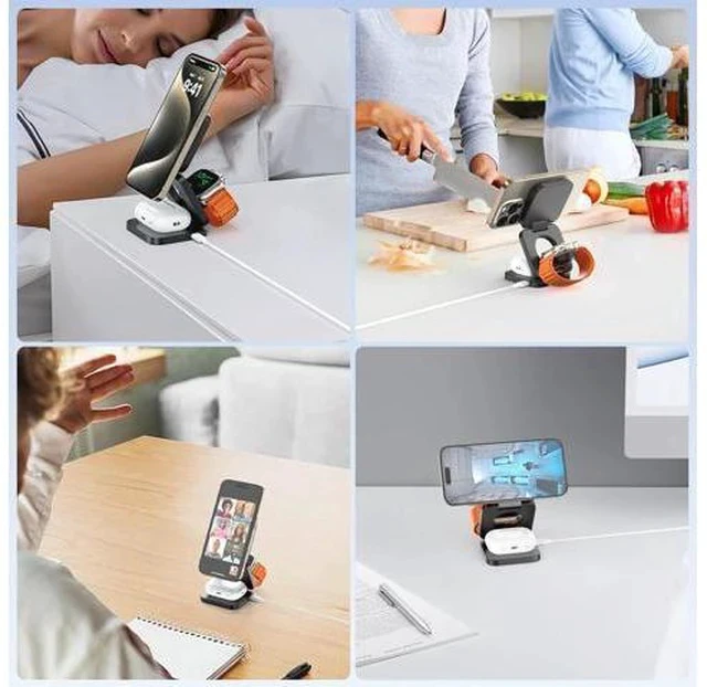 Alt view image 4 of 7 - 3 in 1 Charging Station for Apple, Mag-Safe Portable Charger Dock, Foldable Travel Charger for Apple Multiple Devices, Wireless Charger for iPhone 15 14 13 12, for Apple Watch, for