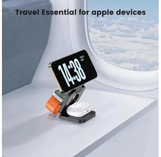 Alt view image 5 of 7 - 3 in 1 Charging Station for Apple, Mag-Safe Portable Charger Dock, Foldable Travel Charger for Apple Multiple Devices, Wireless Charger for iPhone 15 14 13 12, for Apple Watch, for