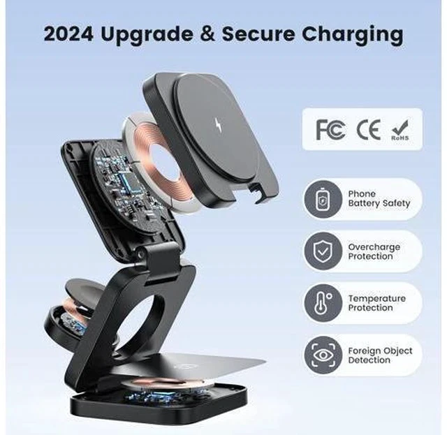 Alt view image 6 of 7 - 3 in 1 Charging Station for Apple, Mag-Safe Portable Charger Dock, Foldable Travel Charger for Apple Multiple Devices, Wireless Charger for iPhone 15 14 13 12, for Apple Watch, for