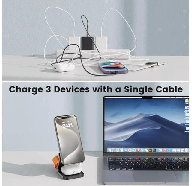 Alt view image 7 of 7 - 3 in 1 Charging Station for Apple, Mag-Safe Portable Charger Dock, Foldable Travel Charger for Apple Multiple Devices, Wireless Charger for iPhone 15 14 13 12, for Apple Watch, for