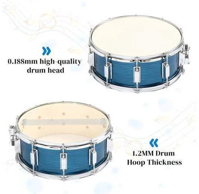 Alt view image 2 of 7 - 14 x 5.5 inches Snare Drum Set, Marching Snare Drum Kit for Students Beginners, Comes with Stand Sticks, Key, Bag, Mute Pad and Adjustable Straps (Blue)